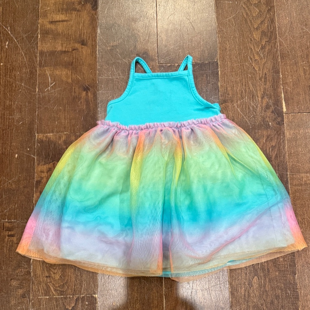 Cat & Jack Teal and Rainbow Kids Casual Dress